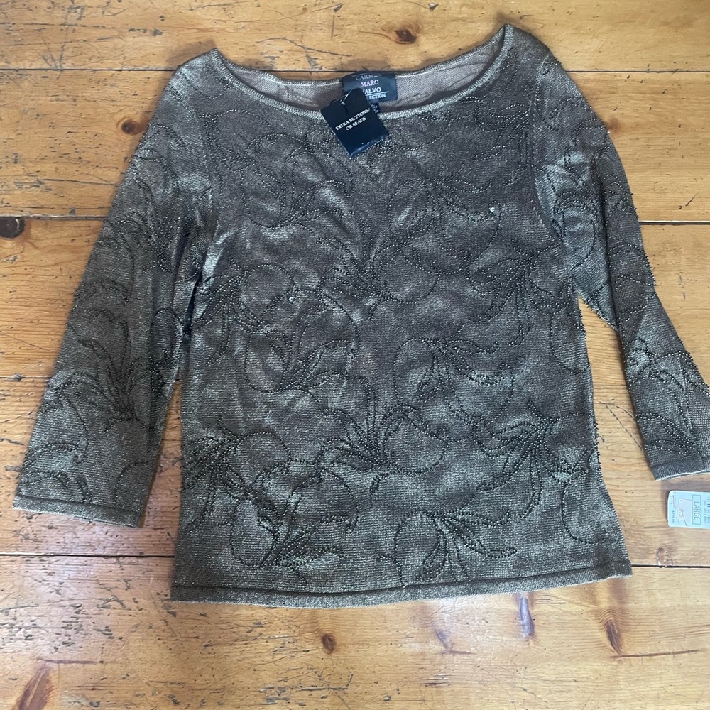 Carmen Marc Valvo Metallic Brown Top